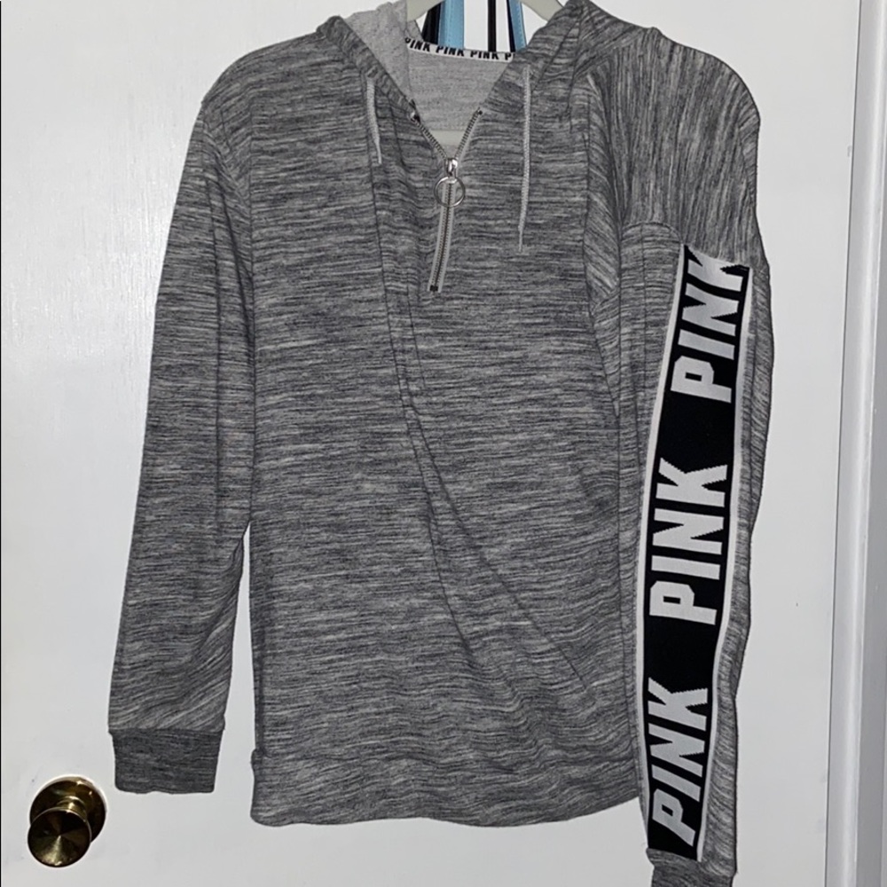 grey quarter zip PINK hoodie